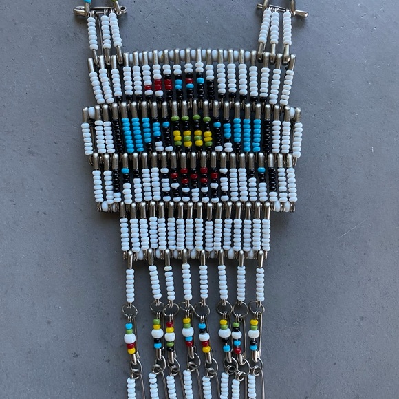 Vintage 70s Native American Thunderbird Beaded Necklace fringe festival boho - Picture 10 of 10